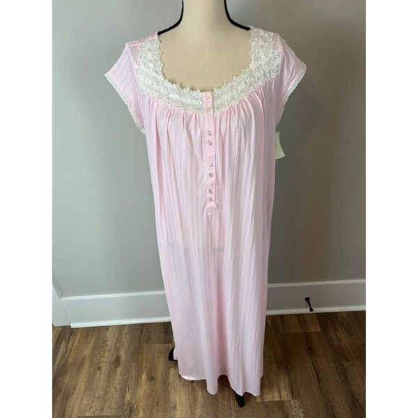 NWT Eileen West Pink Lace Cottagecore Short Sleeve Long Prairie Nightgown M