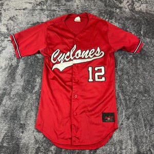 Vtg Rawlings Cyclones #12 USA AAU Baseball Sports Jersey Red Size S Adult