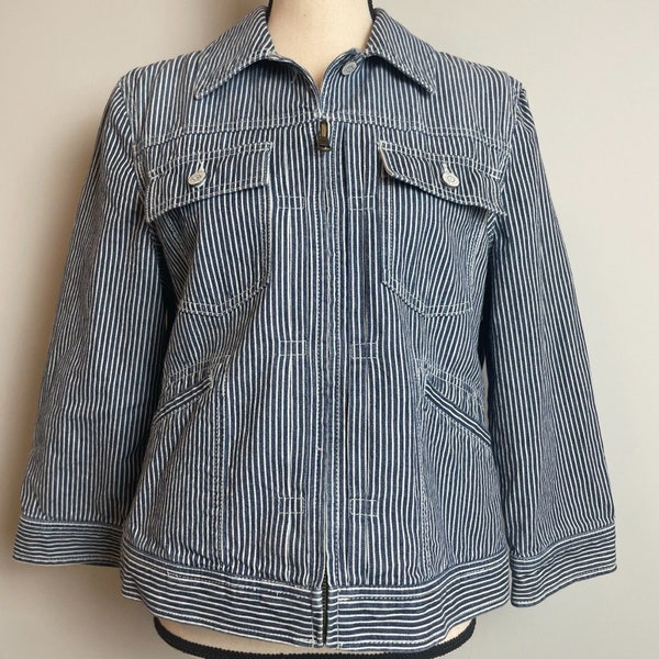 Lauren Ralph Lauren Jeans Co Denim Pinstripe Full Zip Long Sleeve Jacket Women L