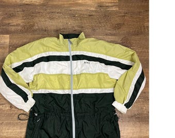 Vintage 90-tals Nike Spell Out randig grön brun vindjacka med hel dragkedja M