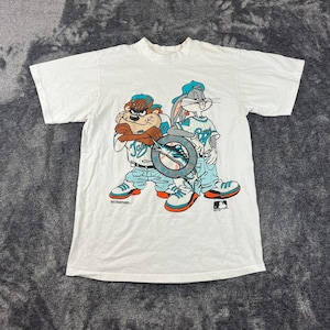 Vtg 1993 Looney Tunes Bugs Bunny Taz T-Shirt Single Stitch Delta Sz L Marlins*