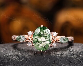 Moss Agate Silver Promise Ring For Her, Unique Moss Agate Engagement Ring, Anniversary Ring Gift, Green Gemstone Ring, Moss Agate Ring