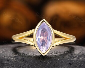 Natural Purple Amethyst Anniversary Ring, Marquise Cut Lavender Amethyst Ring, Sterling Silver February Birthstone Ring, Bezel Set Ring