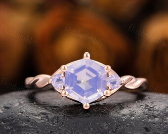 Hexagon Cut Lavender Amethyst Ring Gold, Silver Ring For Women, Vintage Amethyst Engagement Ring,  Unique Promise Ring, Statement Ring
