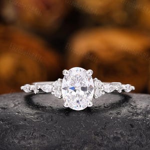 1.5 CT Oval Cut Colorless Moissanite Engagement Ring, Marquise & Round Brilliant Cut Moissanite Ring, Bridal Anniversary Promise Ring