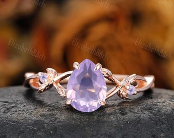 Genuine Lavender Amethyst Ring, Teardrop Pear Shaped Silver Ring, Natural Gemstone Anniversary Ring, Solid Gold Ring Gifts For Her