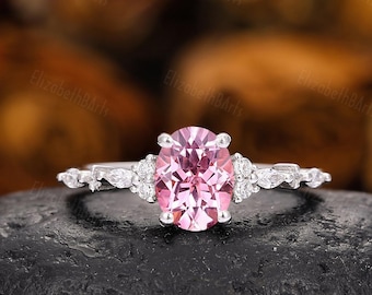 Lab Pink Sapphire Engagement Ring, Handmade Jewelry, Delicate Promise Ring, Solid Gold Ring, Statement Ring, Anniversary Gift For Her
