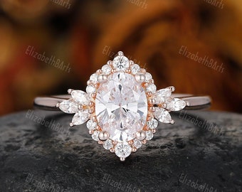 1.5ct Oval Cut Moissanite Ring, Classic Engagement Ring For Women, Rose Gold Proposal Ring, Handmade Promise Ring, Silver Bridal Ring
