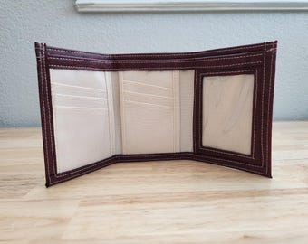 Cartera delgada de tres pliegues / Vinilo rojo y lona / ¡Excelente regalo!