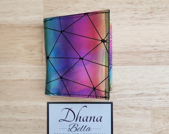 Cartera delgada plegable / Prisma arcoíris y vinilo negro / Sencilla y compacta