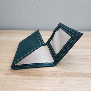 Slim Green Tri-Fold Wallet: Vinyl & Canvas, 6 Card Slots