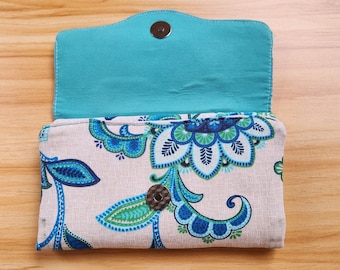 Cartera de colores vivos / Verde azulado y turquesa / Gran capacidad / Cartera plegable