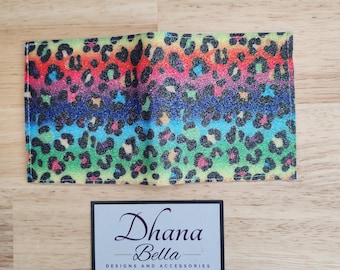 Billetera delgada plegable / Vinilo con estampado de guepardo arcoíris / Sencilla y compacta