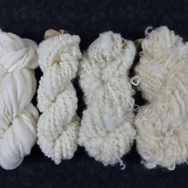 Natural Neutrals Handspun Art Yarn Mini Skein Collection Weaving Yarn Variety Pack cream ivory off white