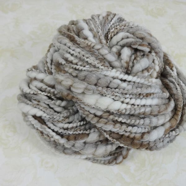 Handspun Yarn Bulky Coil Spun Art Yarn 46 yards natural cream tan gray