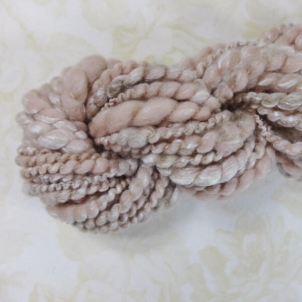 Handspun Art Yarn Mini Skein 24 yards blush pink tan cream