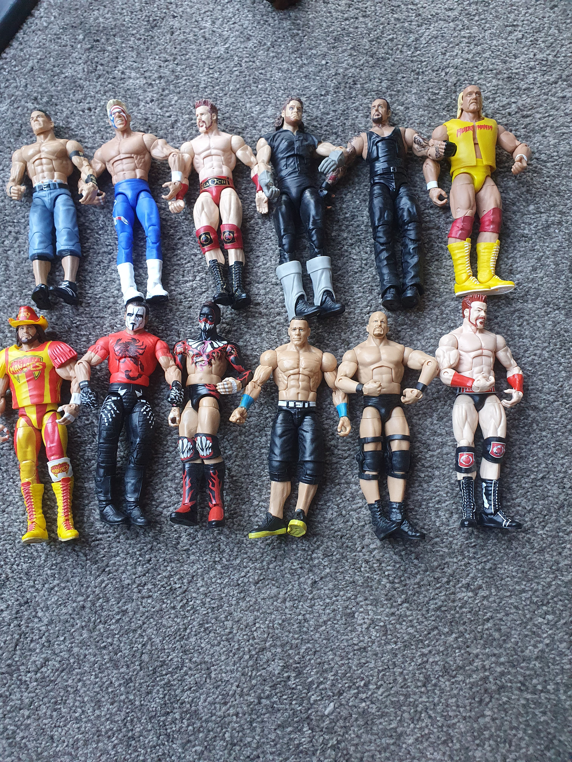 13 X Mattel Elite WWE Figures.John Cena, Sheamus, Stone Cold Steve Austin, Finn Balor, Dean Ambrose, Randy Savage,The Undertaker,The Stinger