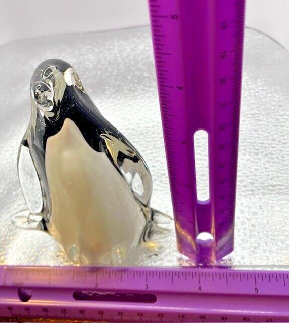 ムラーノスタイルアートガラスペンギン 4.25” x 3.5” クリア、ブラック