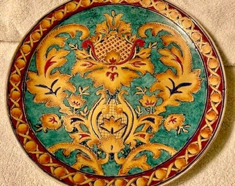 Decorative Plate Cloisonne Red Green blue Gold Floral