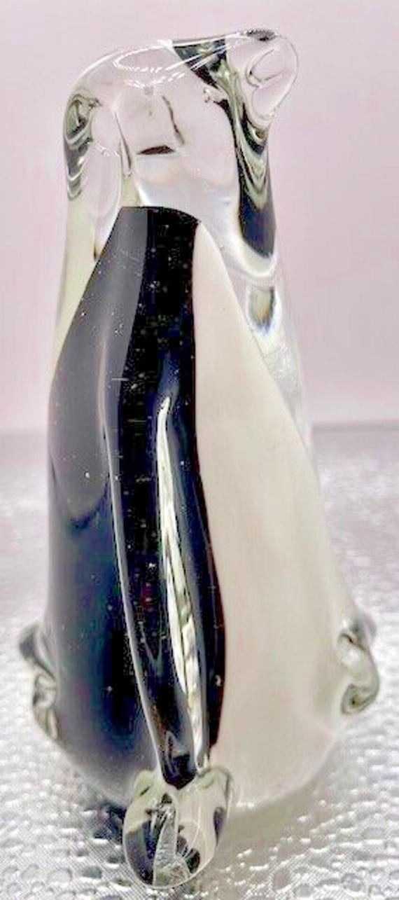 ムラーノスタイルアートガラスペンギン 4.25” x 3.5” クリア、ブラック