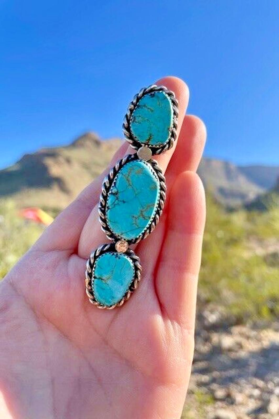 ネイティブアメリカン 3 ストーン ターコイズ & スターリング 3.5