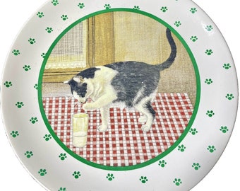 Cat With Milk Lowell Herrero Ceramic 1984 Collector's Plate - Vintage