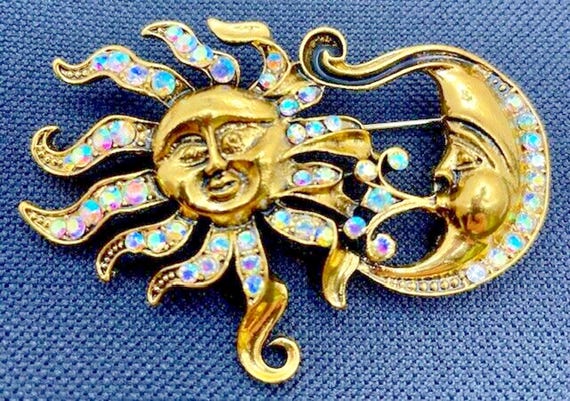 Women's Sun and Moon Brooch Pendant Vintage