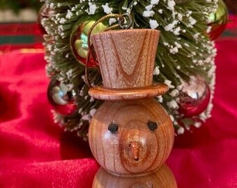 Vintage Wooden Snowman Ornament