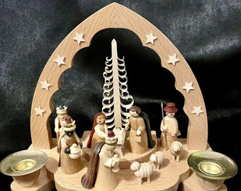 Vintage Nativity Scene Candlestick Holder Made By Erzgebirge Handmade in Germany