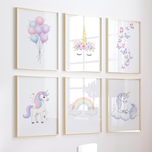 Unicorn Prints Nursery Wall Art Set| Teen Girl Room Decor| Rainbow Unicorn Art| Girls Room Decor| Ready to Hang| Pastel Unicorn Decor|