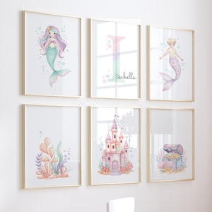 Under The Sea Mermaid Set Wall Art| Nursery Baby Room Decor| Mermaid Nursery Decor| Custom Mermaid Set| Teen Girl Room Decor| Ready to Hang|