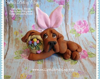 One of a Kind original sculpture hand sculpted by Sally/'s Bits of Clay Bichon Frise dog with Easter Eggs READY to SHIP