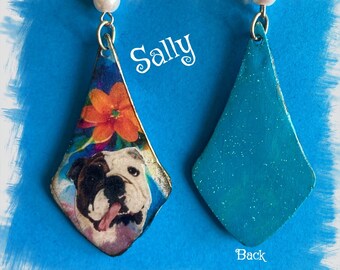 Cute English Bulldog earrings Vintage Look Whimsical One of a Kind Hand Crafted by Sally