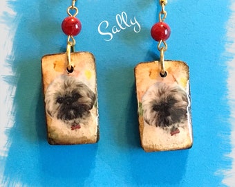 Delightful!  Cute Shih Tzu polymer clay earrings Vintage Look Whimsical One of a Kind Hand Crafted by Sally