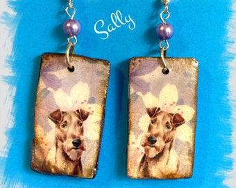 Handmade Irish Terrier polymer clay earrings Vintage Look Unique and Whimsical One of a Kind Hand Crafted by Sally