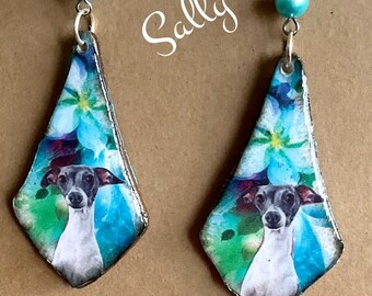 Greyhound dog earrings Vintage Look Unique and Whimsical One of a Kind Hand Crafted by Sally