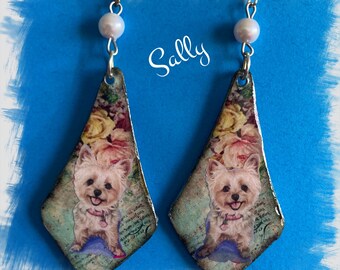 Cute Yorkshire Terrier Yorkie earrings Vintage Look Whimsical One of a Kind Hand Crafted by Sally