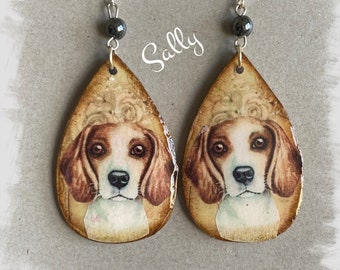 Unique Beagle earrings Vintage Look Whimsical One of a Kind Hand Crafted by Sally