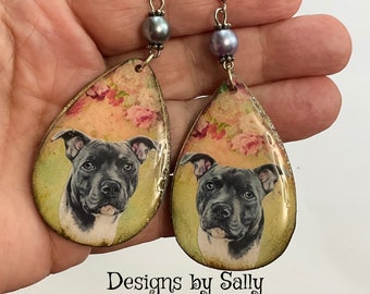 Unique handmade PIt Bulldog earrings Vintage Look Whimsical One of a Kind Hand Crafted by Sally