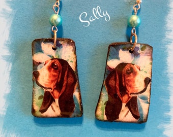 Whimsical Handmade Basset Hound dog polymer clay earrings Vintage Look Unique creation One of a Kind Hand Crafted by Sally