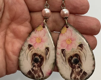 SWEET Chinese Hairless Crested dog earrings Vintage Look Whimsical One of a Kind Hand Crafted by Sally