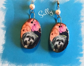 Original Sweet Shih Tzu polymer clay earrings Vintage Look Whimsical One of a Kind Hand Crafted by Sally