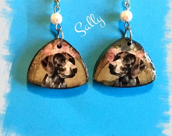 Handmade German Shorthair Pointer polymer clay earrings Vintage Look Whimsical One of a Kind designed and Hand Crafted by Sally