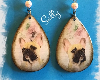 Unique Light Fawn black mask French Bulldog Frenchie earrings Vintage Look Whimsical One of a Kind Hand Crafted by Sally