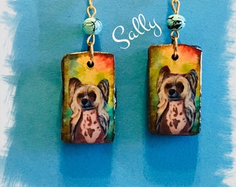 Unique Hairless Chinese Crested dog polymer clay earrings Vintage Look Whimsical One of a Kind Hand Crafted by Sally