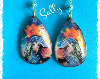 Handmade Afghan Hound dog earrings Vintage Look Unique and Whimsical One of a Kind Hand Crafted by Sally