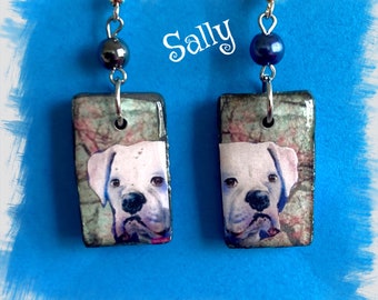 Adorable White Boxer polymer clay earrings Vintage Look Whimsical One of a Kind Hand Crafted by Sally
