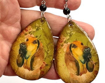 Unique Bloodhound earrings Vintage Look Whimsical One of a Kind Hand Crafted by Sally
