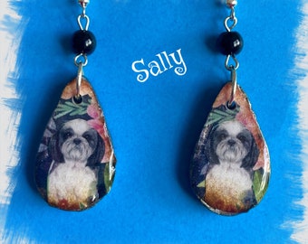 Cute Shih Tzu polymer clay earrings Vintage Look Whimsical One of a Kind Hand Crafted by Sally
