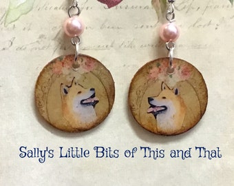 Round 1 inch Shiba Inu dog dangle pierced Earrings unique and hand crafted by Sally's Bits of Clay